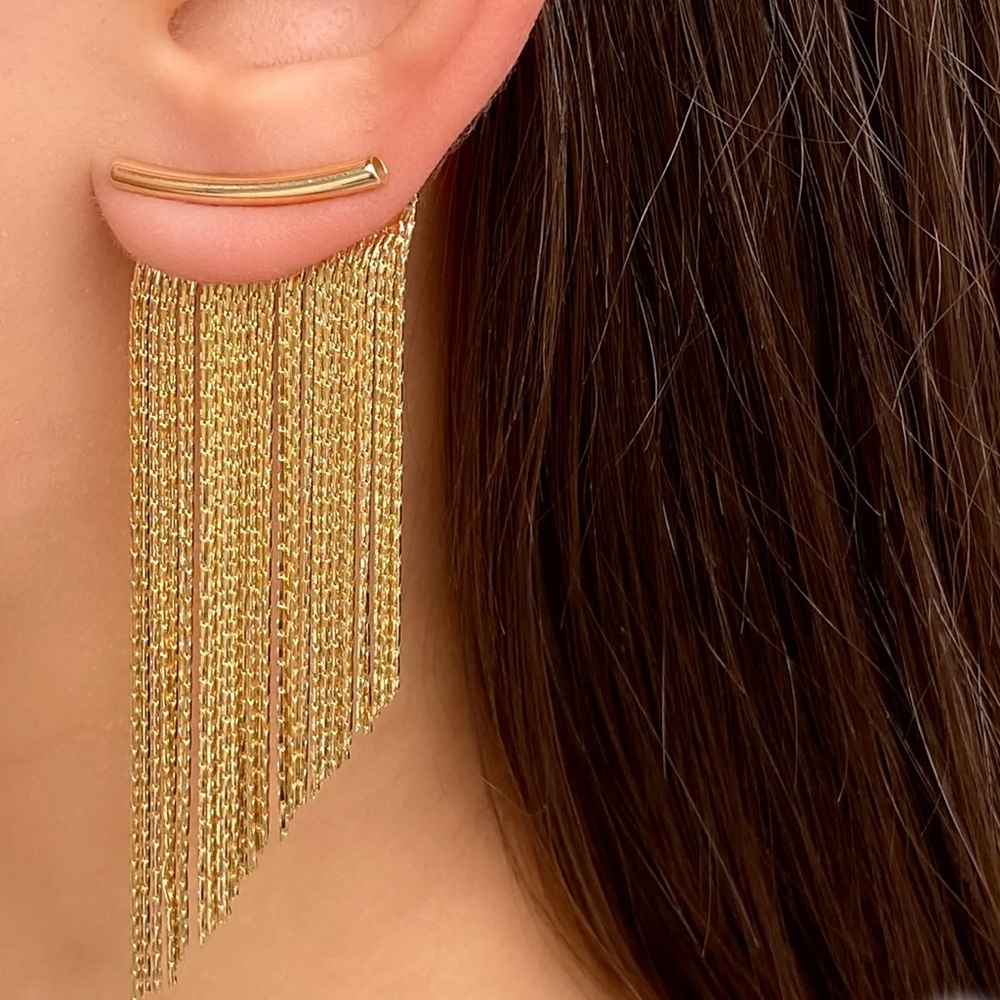 Long gold tassel earrings designer